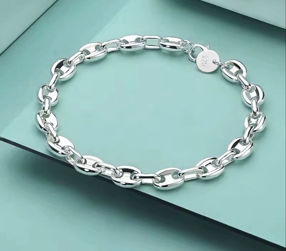 Italian Luxury Boutique 925 Sterling Silver Oval Marina Link Bracelet NWOT